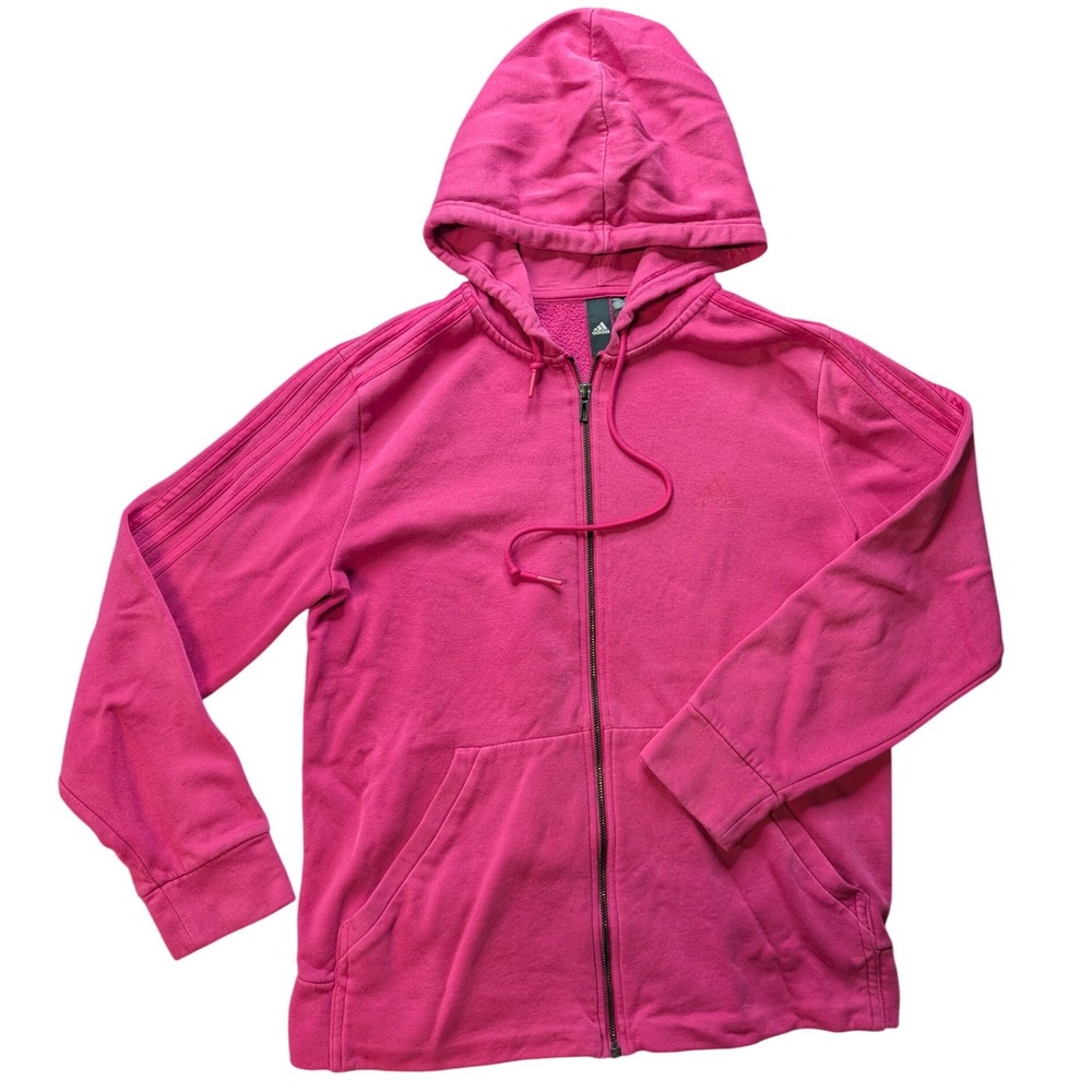Adidas Womens Pink 3 Stripe Full Zip Fleece Hoodie Sweatshirt Large